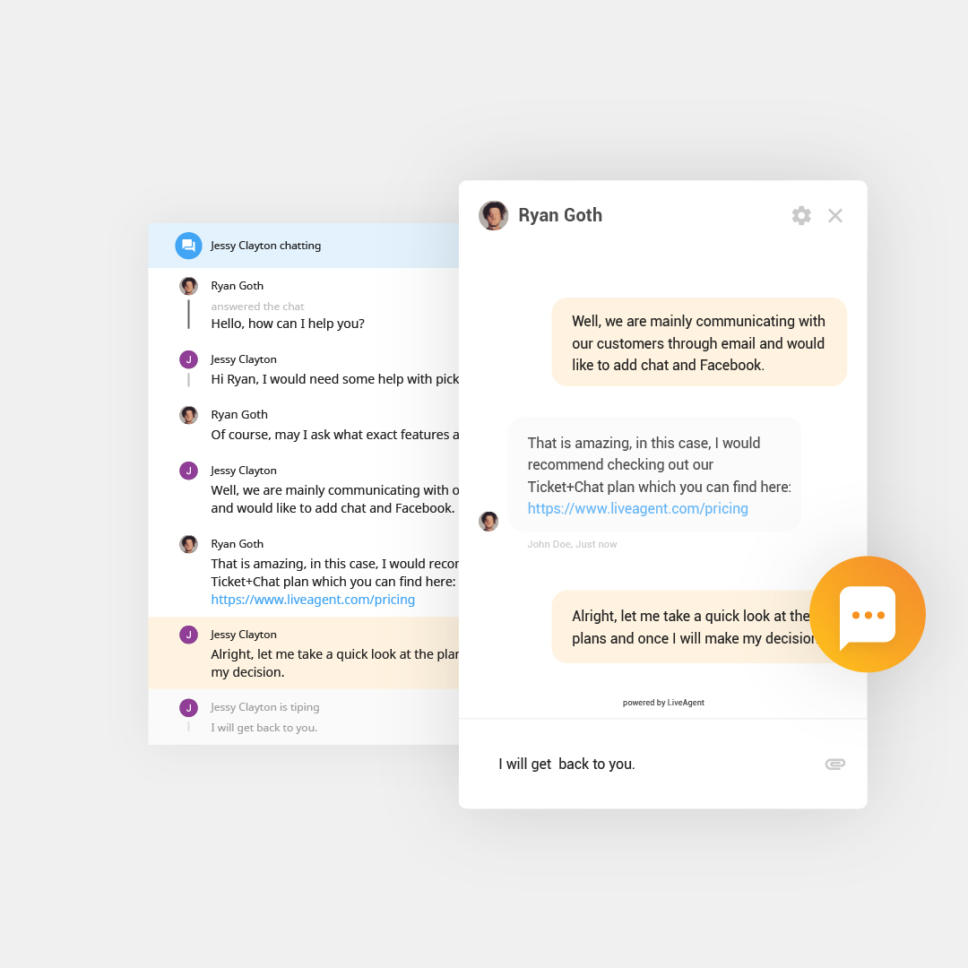 LiveAgent ongoing chat and chat button overview