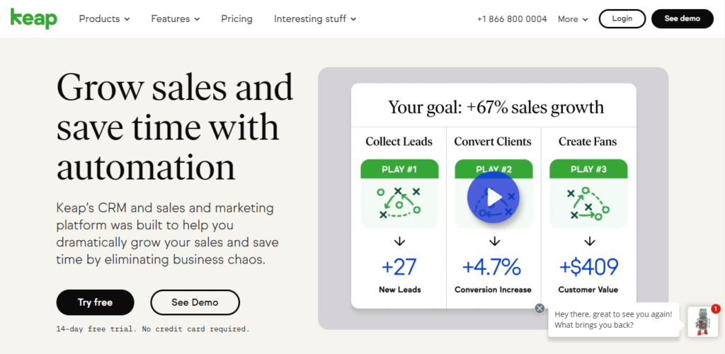 keap-domača stran Programske opreme Keep CRM