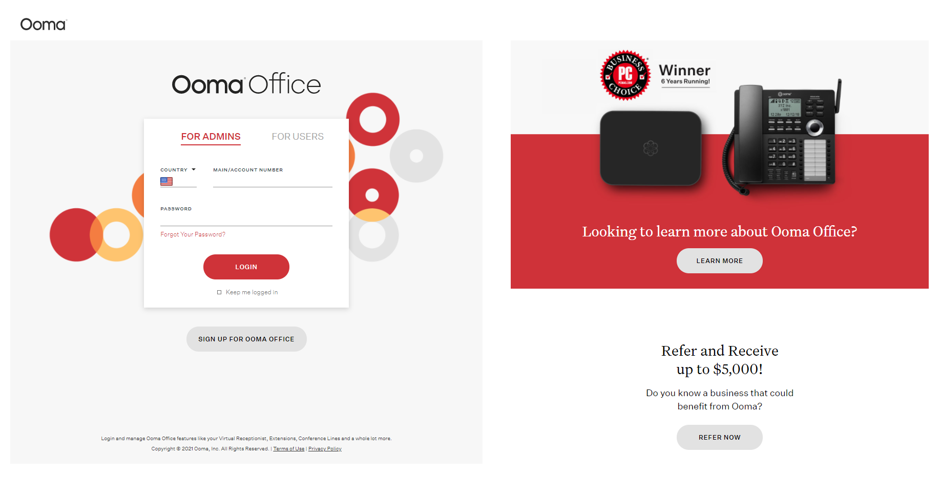 Spletno mesto ponudnika Ooma Office