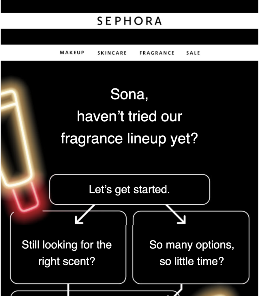 Sephora povratna zmagovalna e-pošta