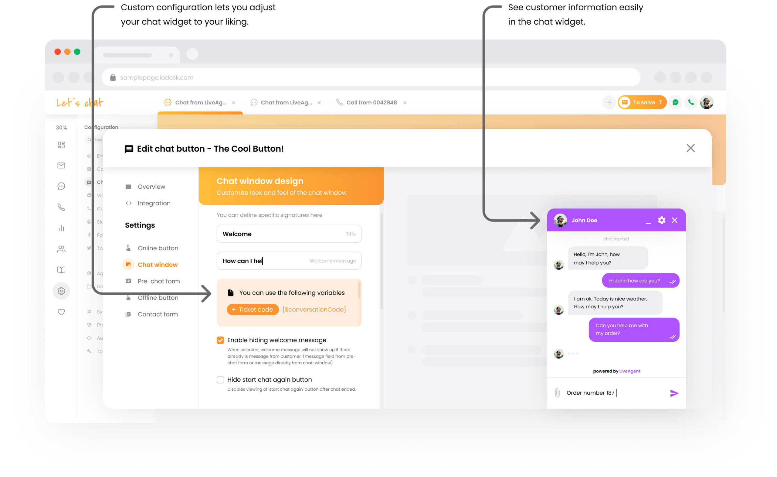 LiveAgent v živo okno za klepet