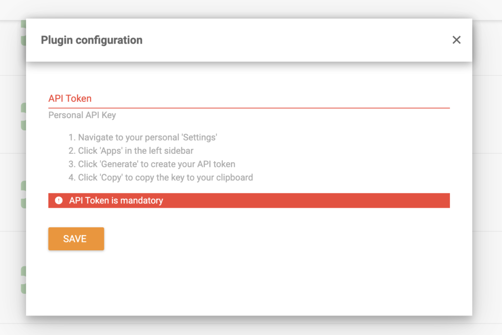 Konfiguracija vtičnika ClickUp s poljem API žeton