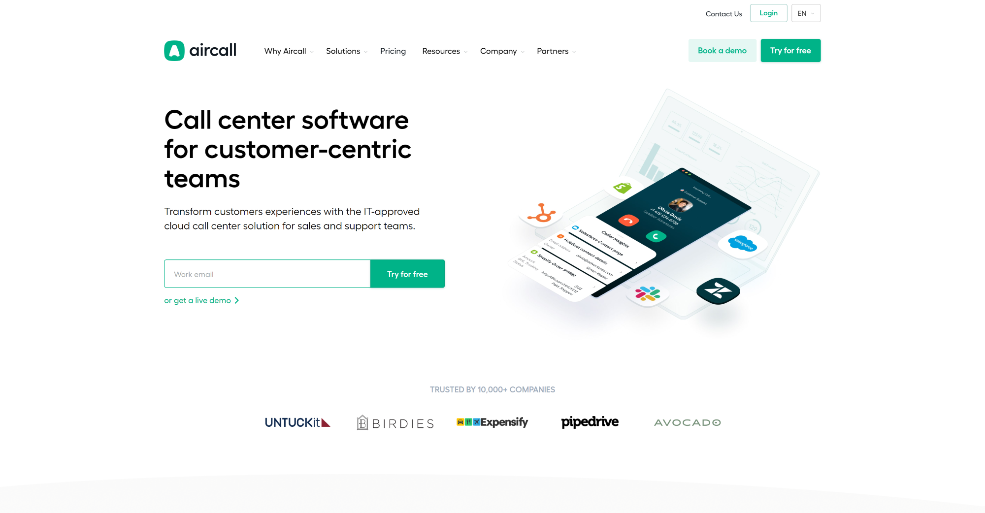 Aircall Call Center software homepage