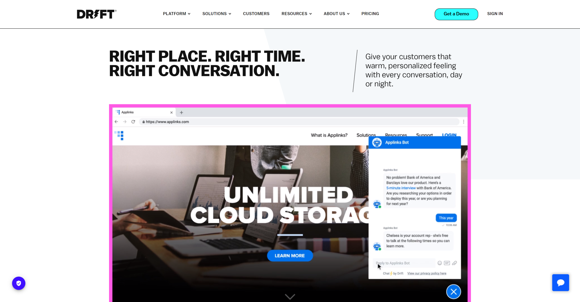 Domača stran programske opreme Drift Live Chat