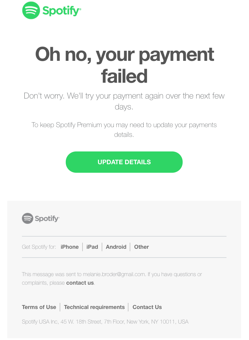 primer e-mail sporočila spotify