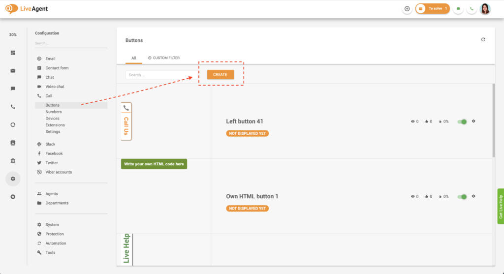 ustvarjanje gumba za klic v LiveAgentu