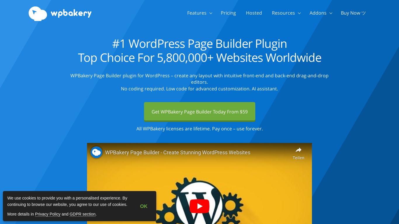 WPBakery Page Builder is a page builder plugin for WordPress that allows users to create and manage stunning website content with simple drag and drop features. The plugin offers advanced grid building options and 40+ predefined styles for displaying posts, portfolios, and other custom post types. It also provides responsive design and mobile-ready layouts, ensuring that content can be accessed on desktop and mobile devices without any additional programming or steps. In addition to these features, WPBakery Page Builder offers object-oriented code, multilingual support, compatibility with various themes and plugins, and a range of customizable templates and layouts. The plugin is designed to simplify the process of building complex, content-rich pages without the need for extensive programming knowledge. It is supported by an online knowledge base, and updates are provided free of charge. WPBakery Page Builder is a hassle-free solution for creating websites in minutes.