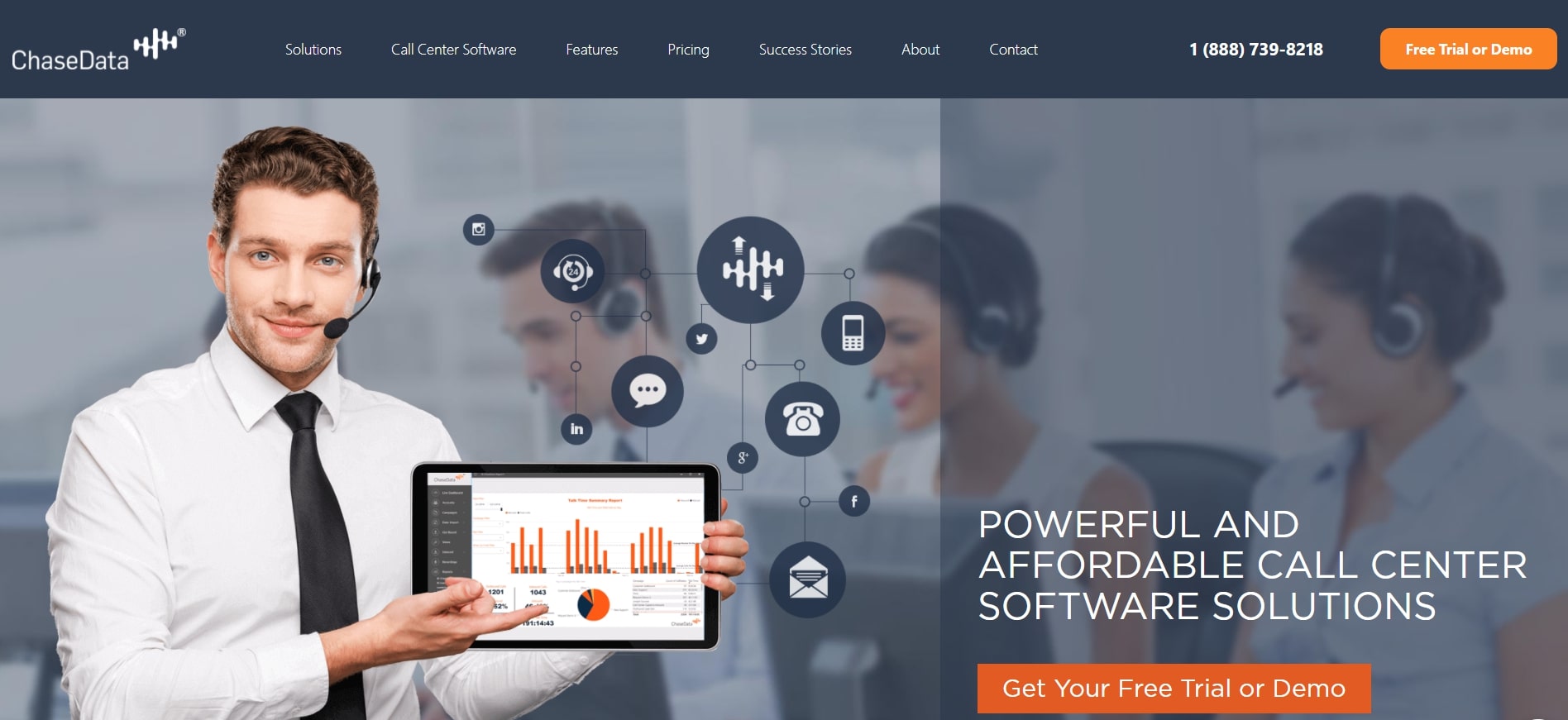 Spletno mesto ponudnika VoIP ChaseData CCaaS