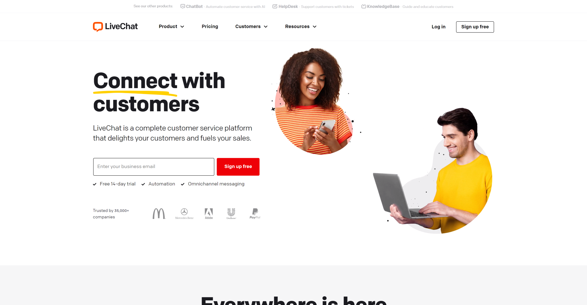 Domača stran programske opreme LiveChat Live Chat