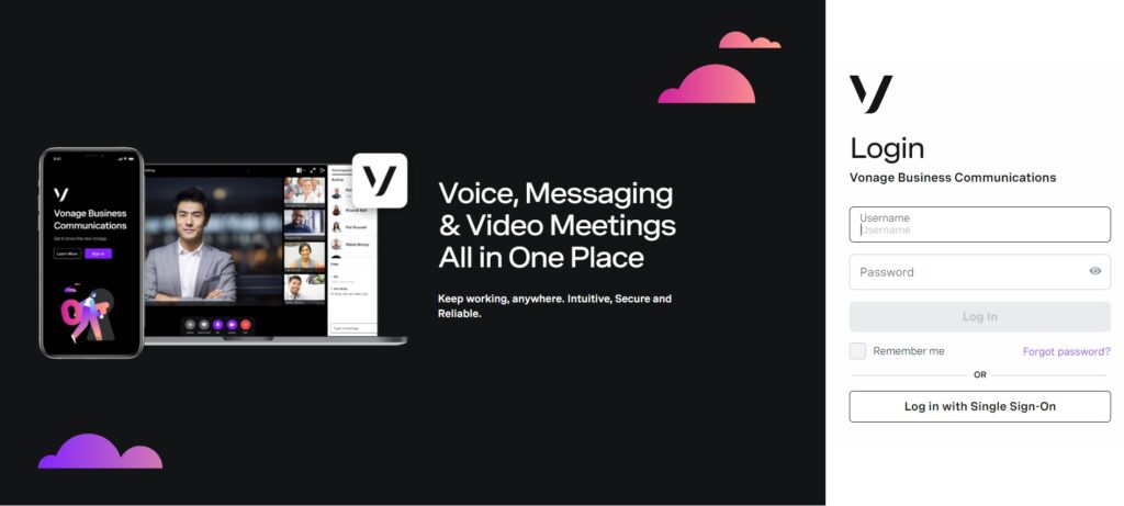 Vonage business communications domača stran