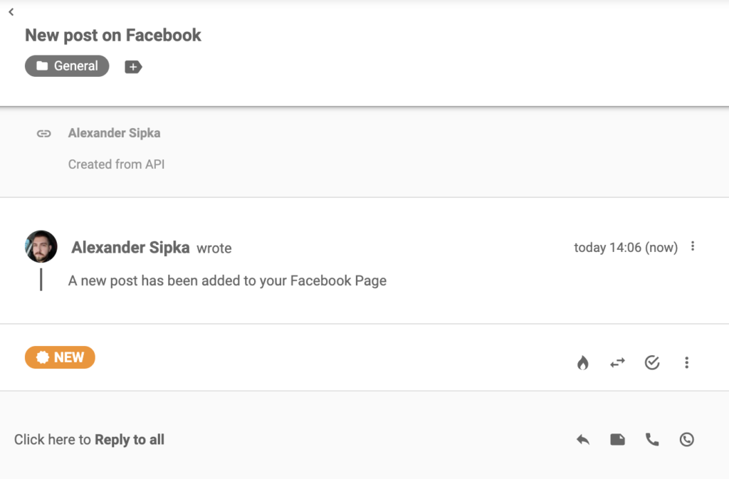 Facebook obvestilo, ki je prispelo v LiveAgent