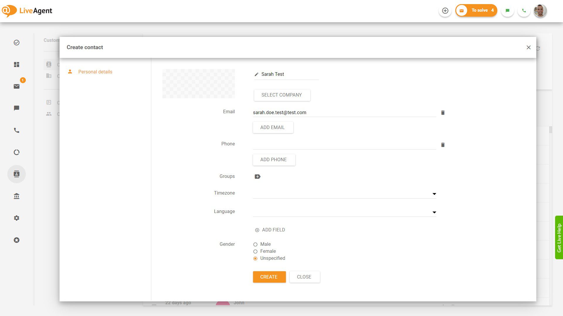 Brezplačen sistem za pomoč uporabnikom - LiveAgent - ustvarite stik