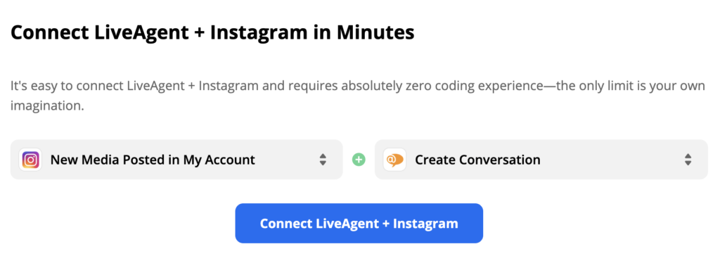 Izbran sprožilec Instagrama in akcija LiveAgent