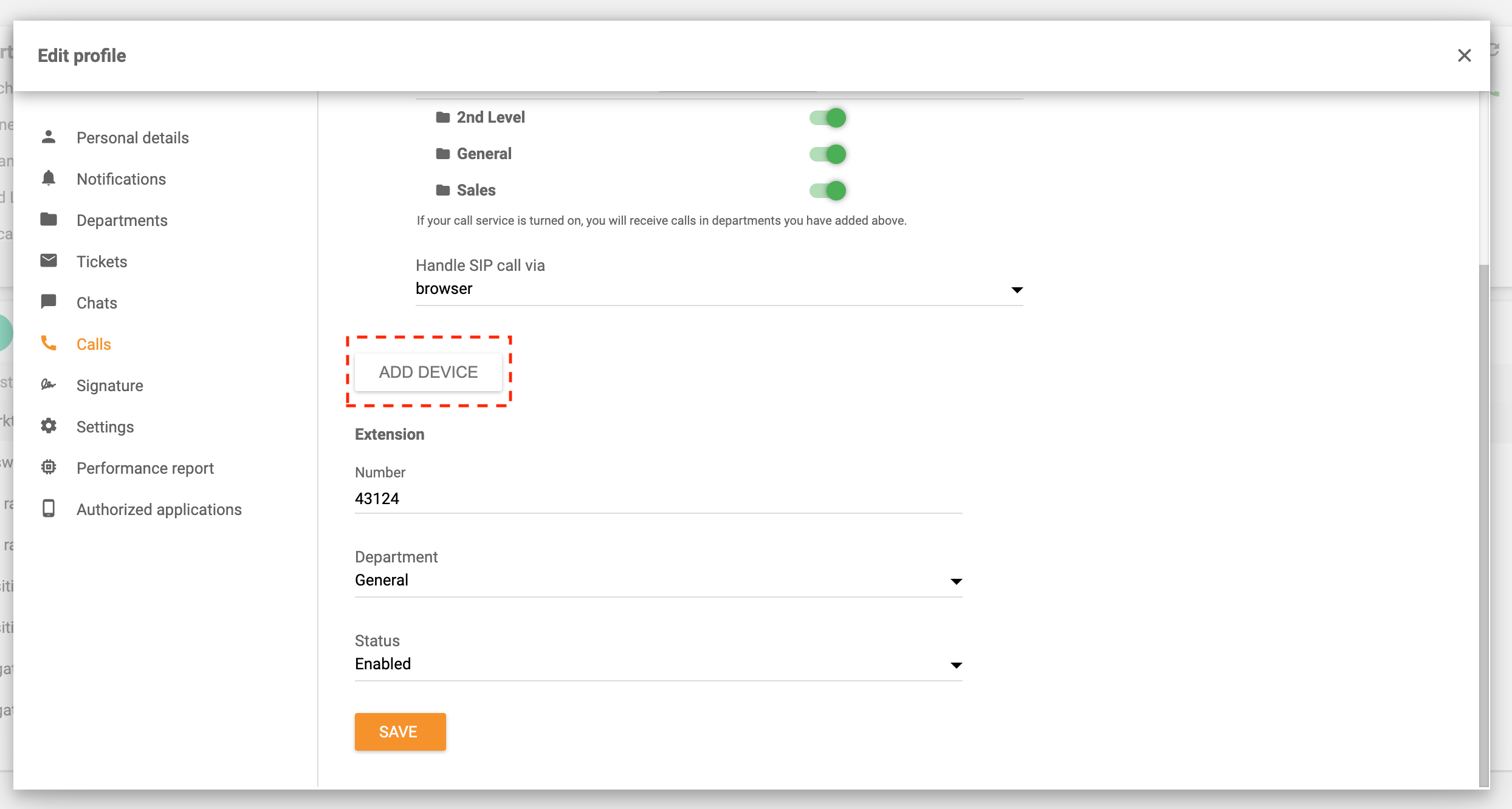 Usmerjanje klicev-dodaj-napravo-LiveAgent