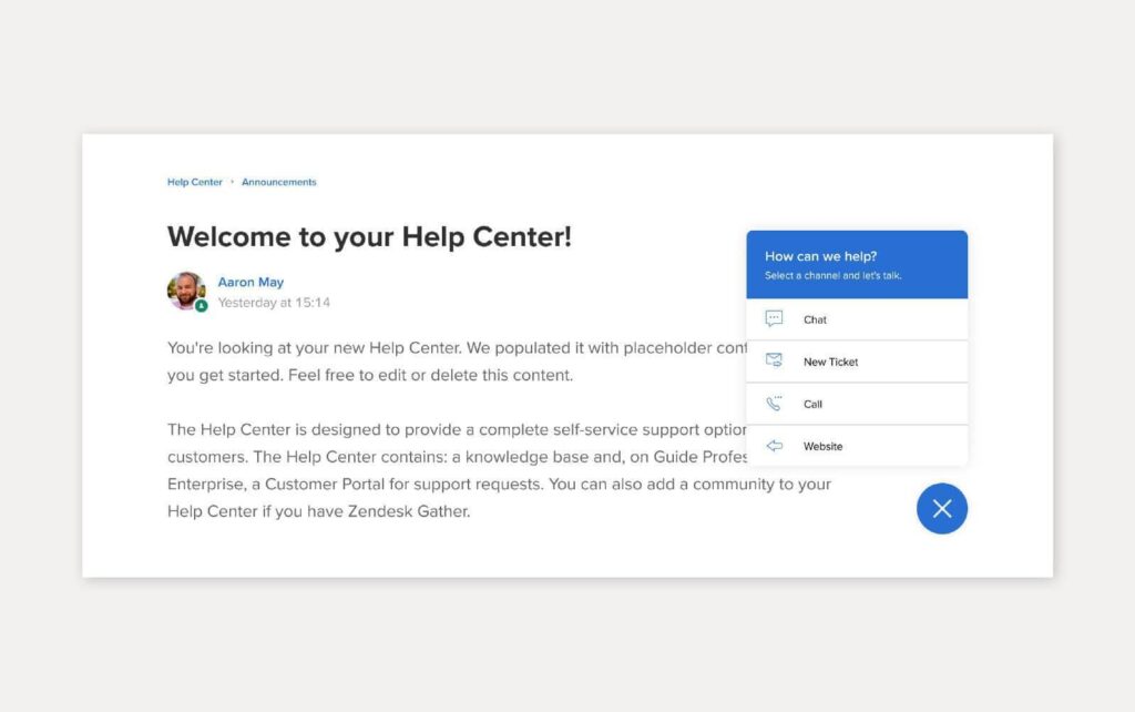 Primer rešitve baze znanja z uporabo Zendeska