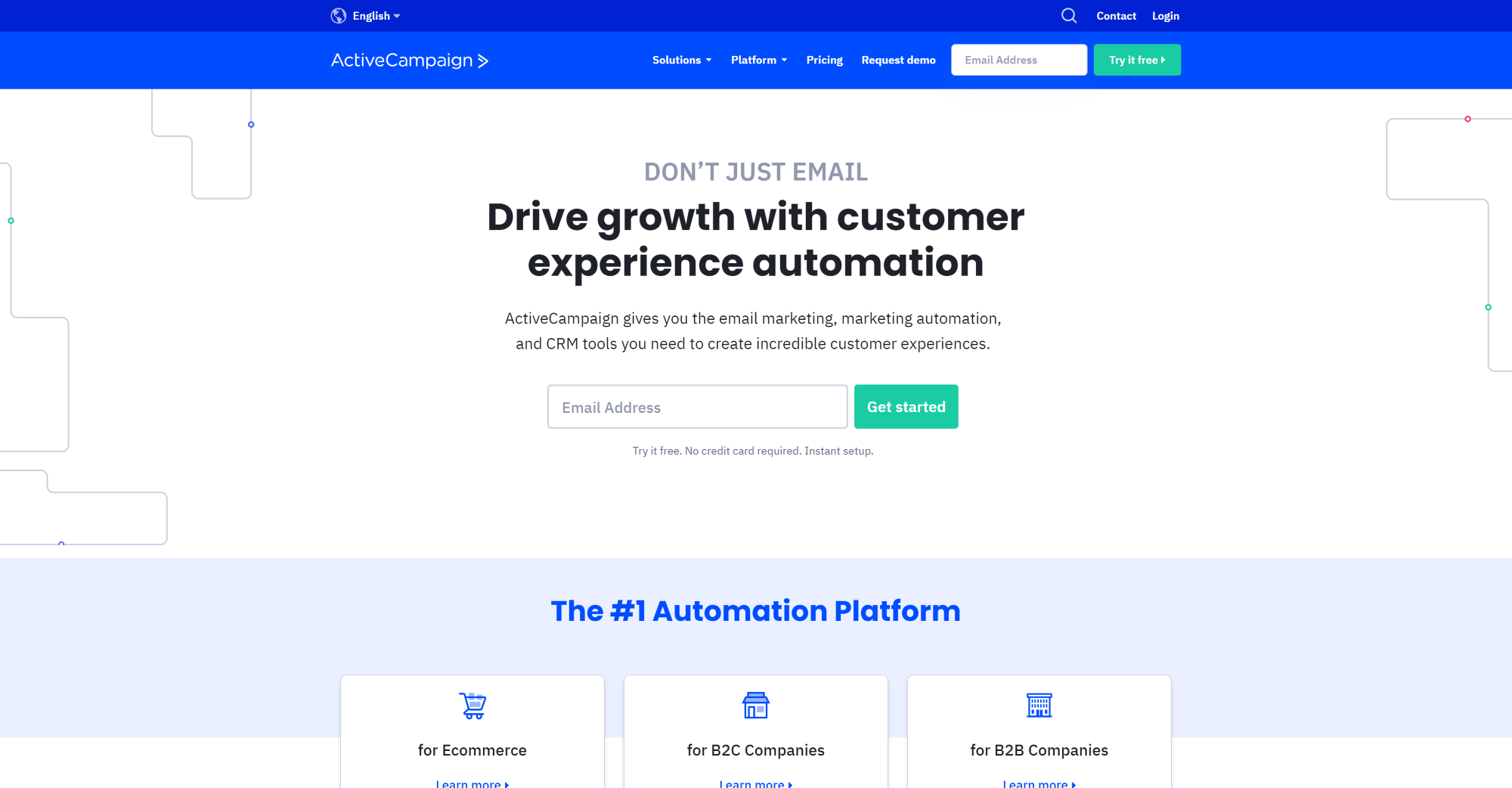 Domača stran programske opreme ActiveCampaign Live Chat