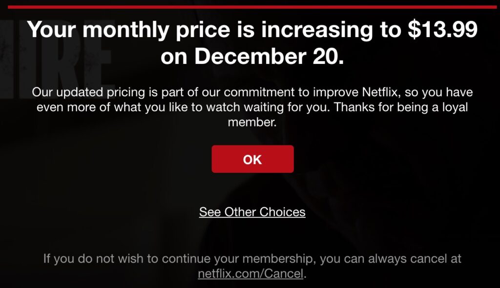 e-poštna predloga za povišanje cen netflix