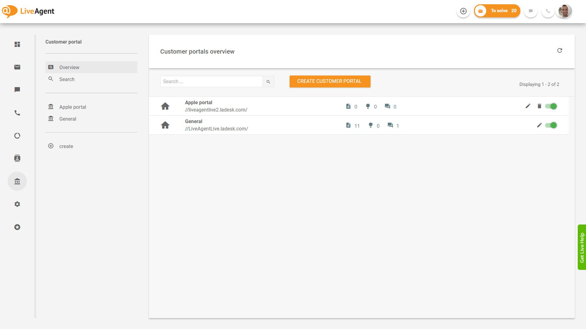  Pregled zahtevkov LiveAgent znotraj aplikacije