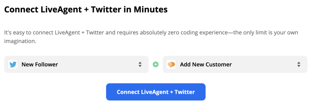 Izbran sprožilec Twitterja in dejanje LiveAgent na Zapierju