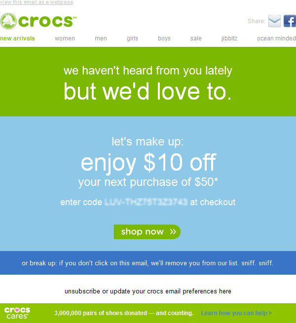 Crocs ceni break-up email