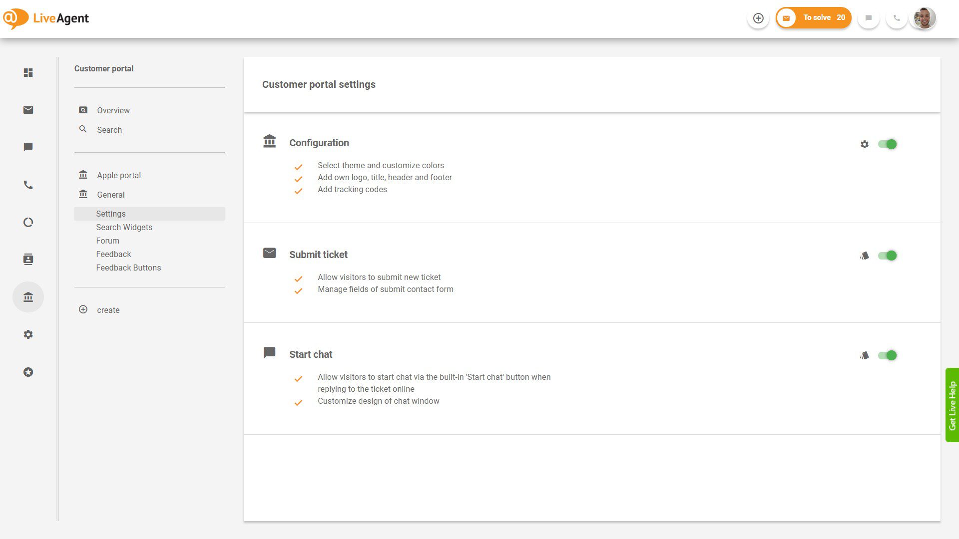  Pregled zahtevkov LiveAgent znotraj aplikacije